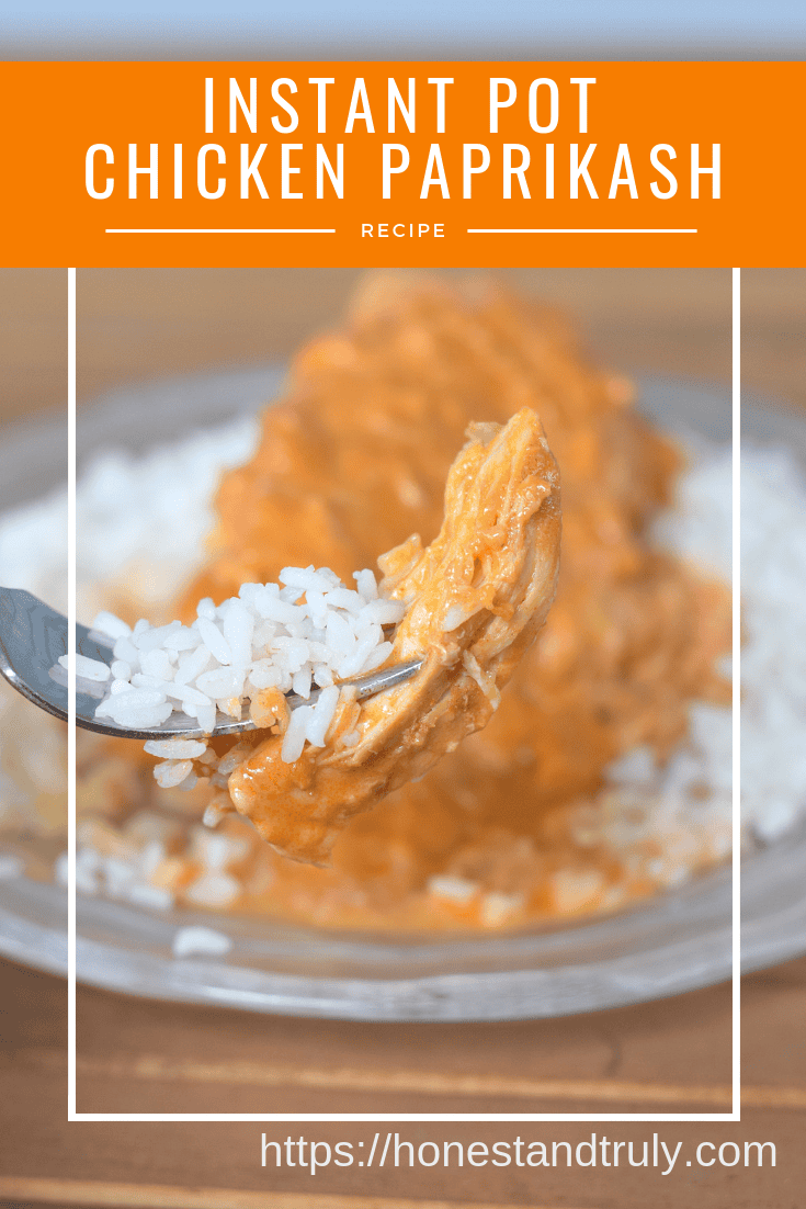 Instant Pot chicken paprikash recipe for a delicious and simple weeknight meal. This recipe is kid friendly and naturally gluten free. It's the perfect dinner recipe.