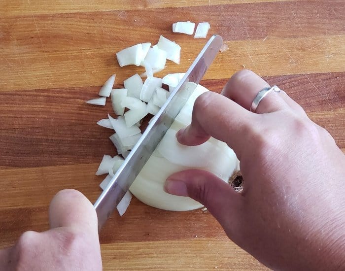 Slice onion into dices
