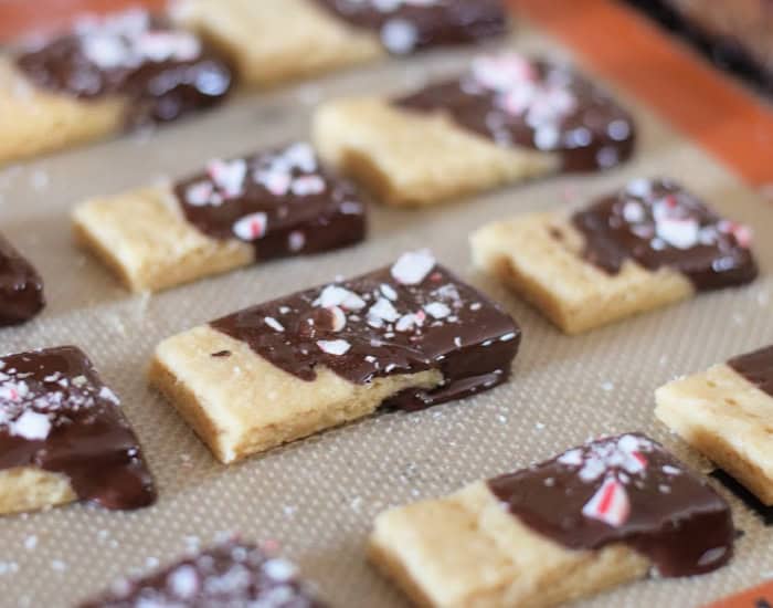 Freshly dipped peppermint shortbread