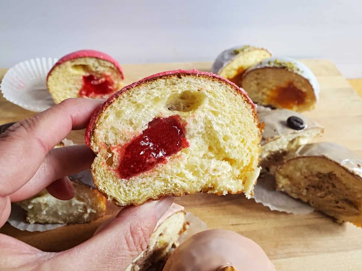 Not well filled strawberry paczek from Oak Mill Bakery.