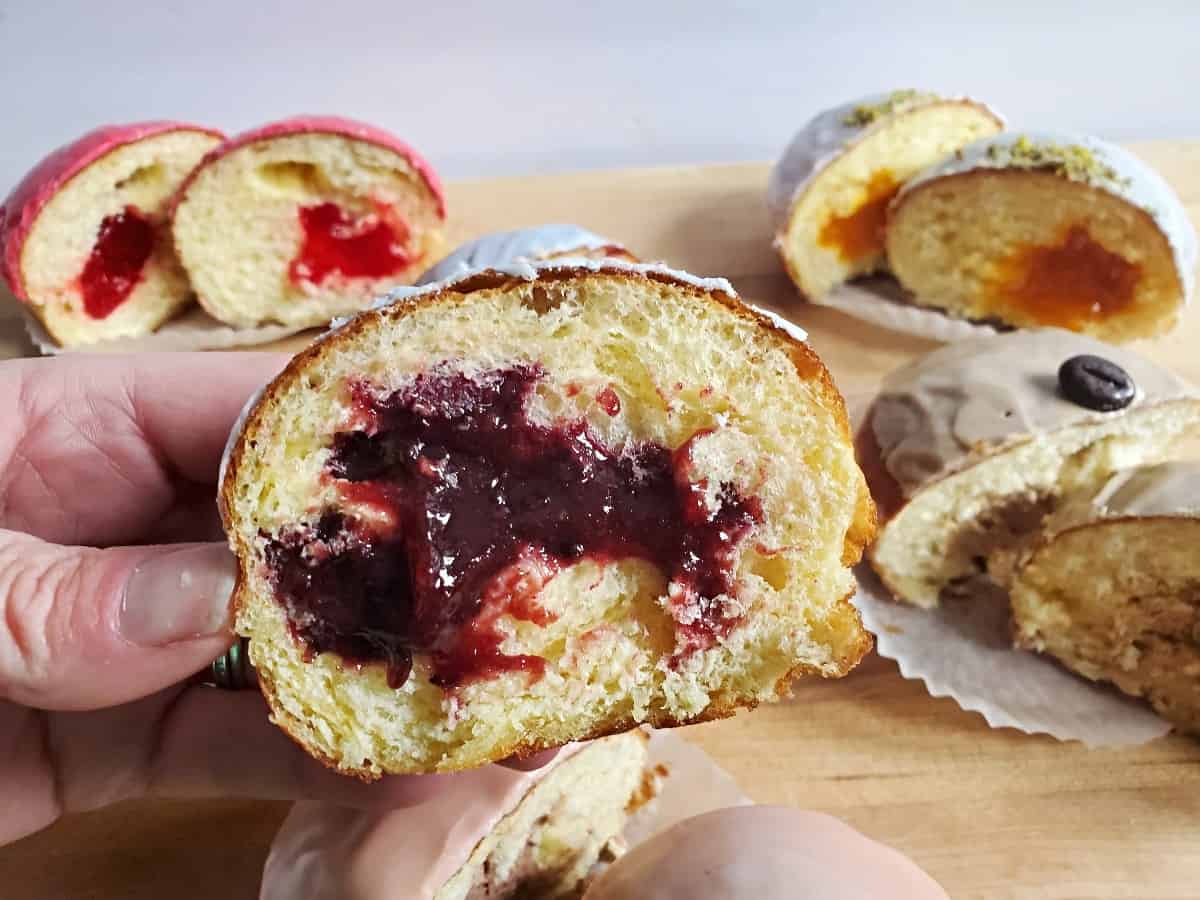 Well filled blackberry paczek from Oak Mill Bakery.