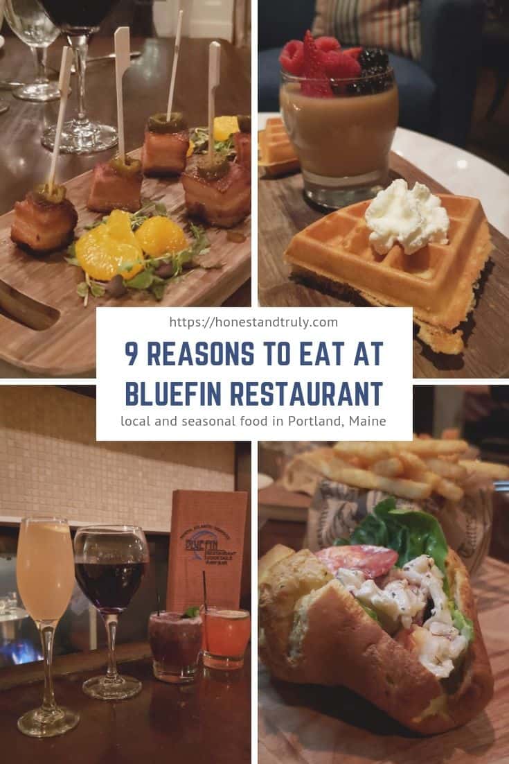 9 Reasons to eat at BlueFin Restaurant in Portland Maine. After you've had your lobster roll and whoopie pie, head to this gem in a boutique hotel for seasonal recipes and great ambiance. #BlueFin #Portland #diningout #Maine