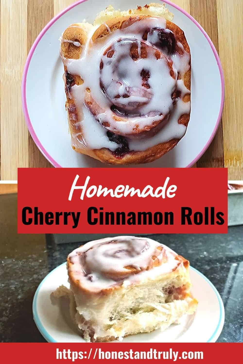 Homemade cherry cinnamon rolls ready to eat