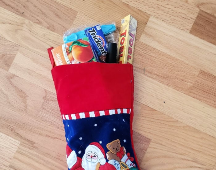 Laid out Christmas stocking