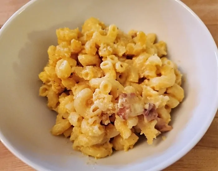 Bowl of bacon mac and cheese