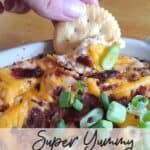Hot Bacon Cheddar Dip on a cracker