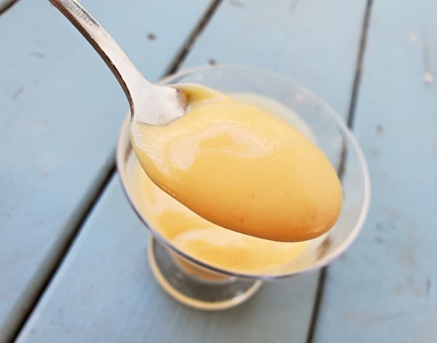 Spoon of butterscotch pudding