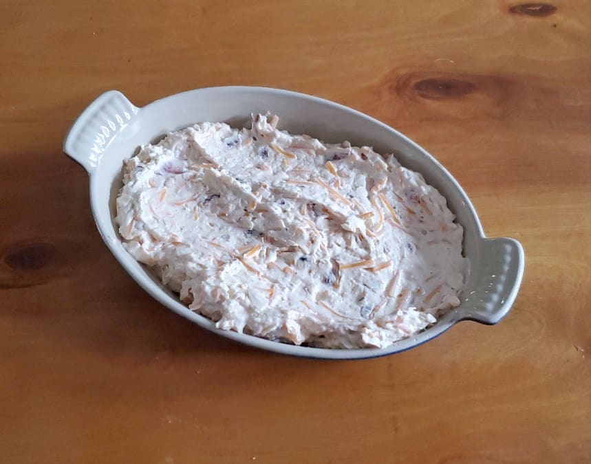 bacon cheddar dip in the baking dish