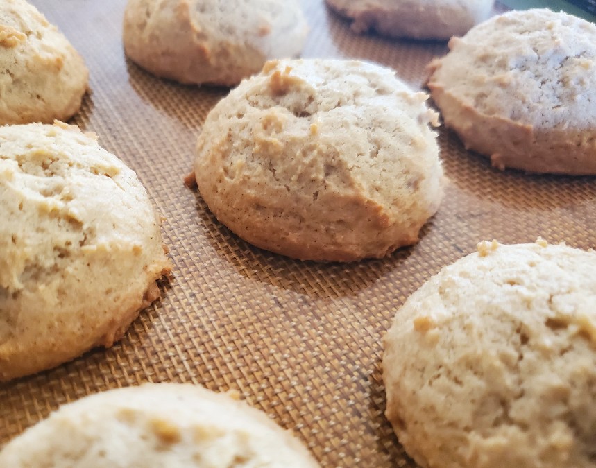 Eggnog cookies on a baking sheet