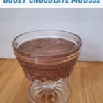 No bake chocolate mousse in a glass dish.