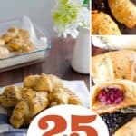 Collage of four crescent roll images with text 25 best stuffed crescent roll recipes.