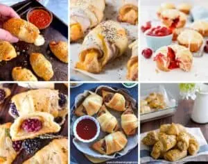 Stuffed crescent rolls collage of six images.