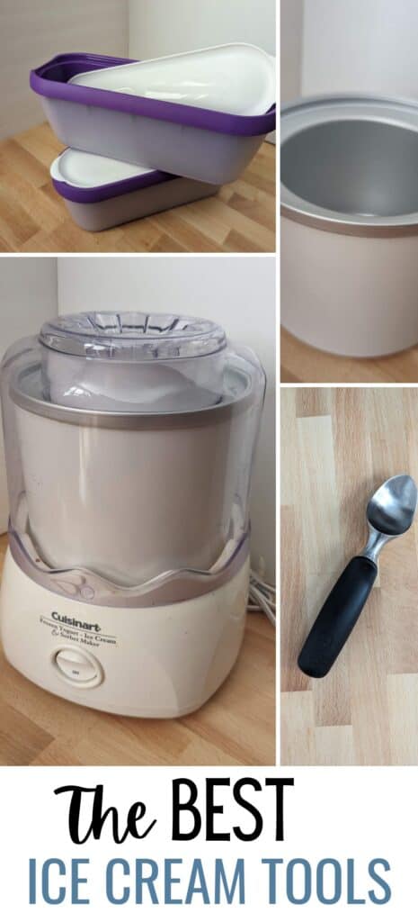 Image shows Ice cream tools collage with text the best ice cream tools.