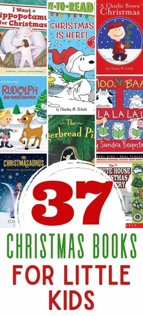 Image shows a collage of eight book covers with the text 37 best christmas books for kids.