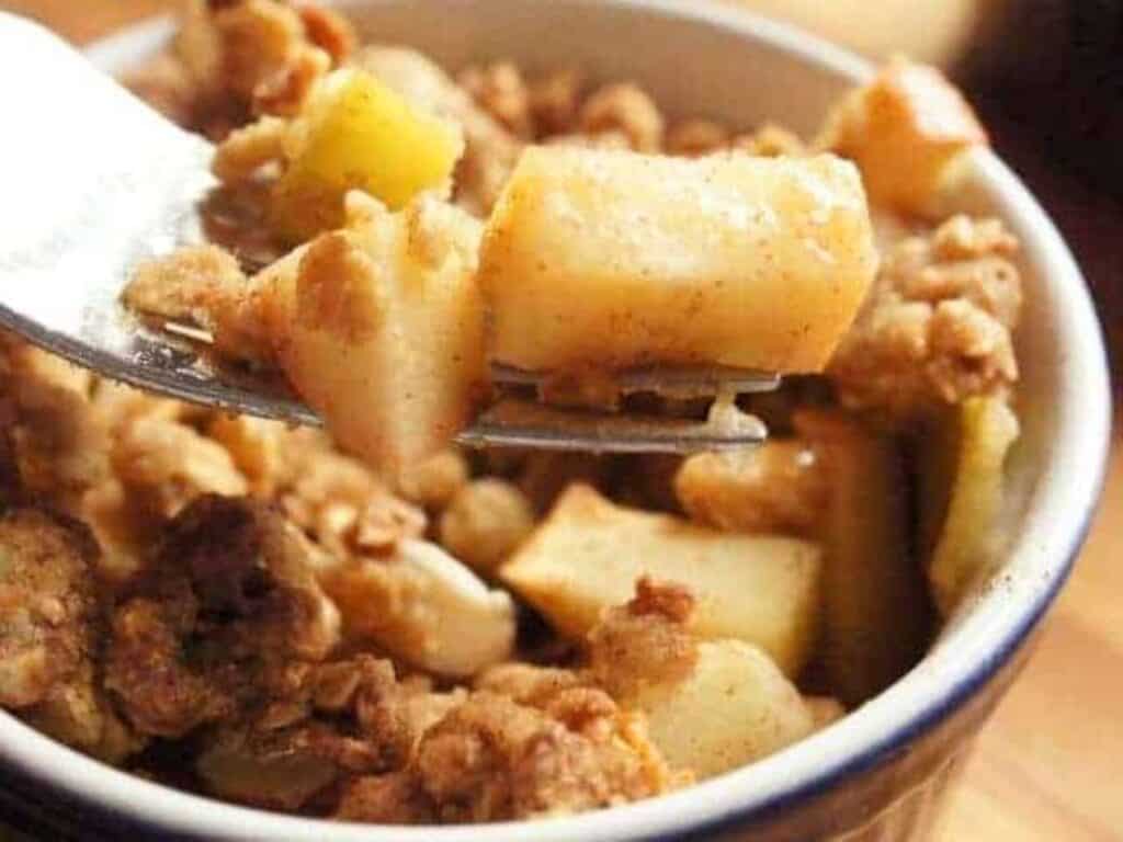 Image shows easy to make granola apple crisp.