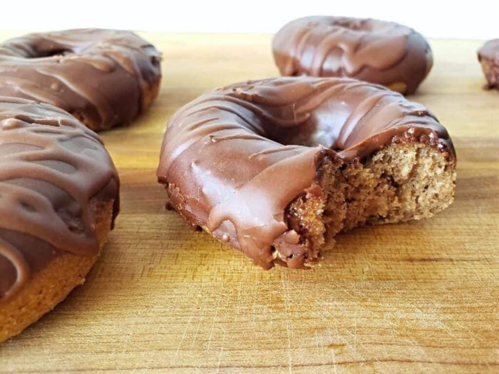 Image shows easy to make mocha donuts.
