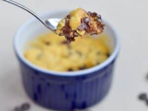 Image shows microwave chocolate chip cookie recipe.