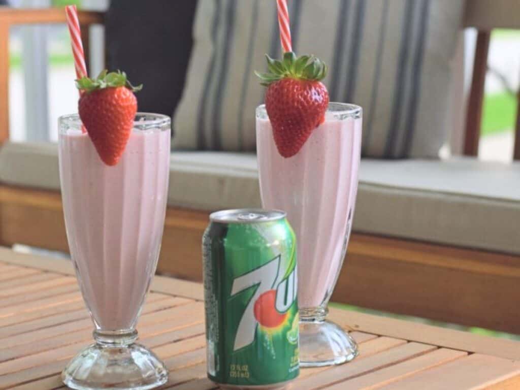 Image shows summer milkshake frozen strawberry lemonade recipe.