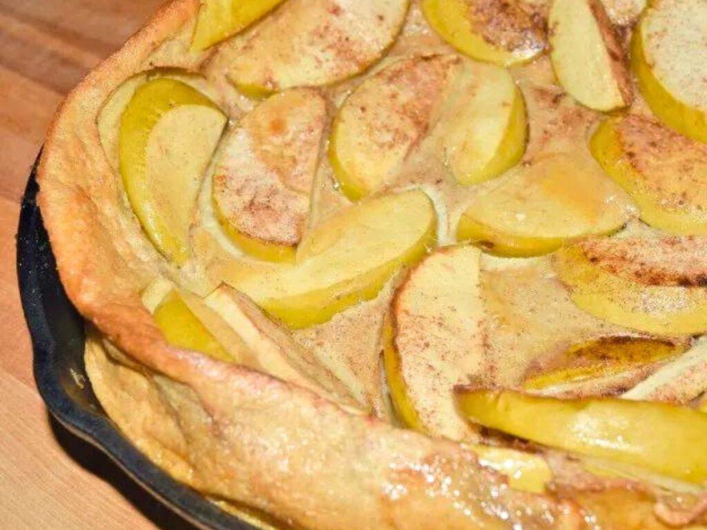 Image shows apple puff pancake recipe.