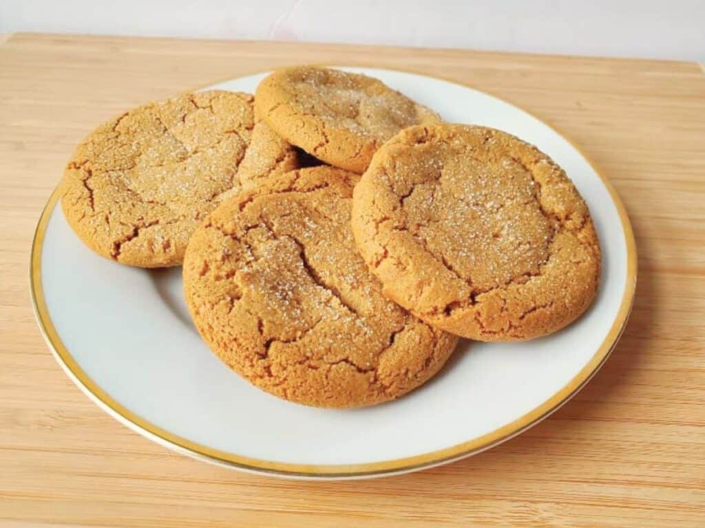 Image shows chewy molasses cookies recipe.