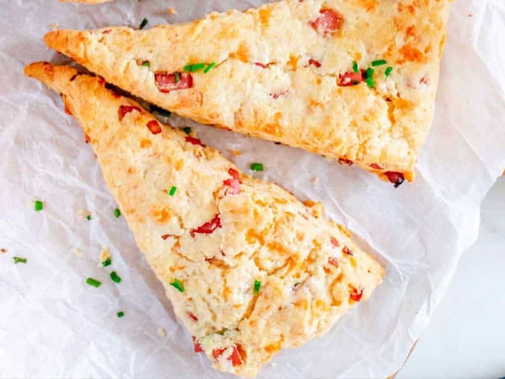 Image shows delicious ham and cheese scones.