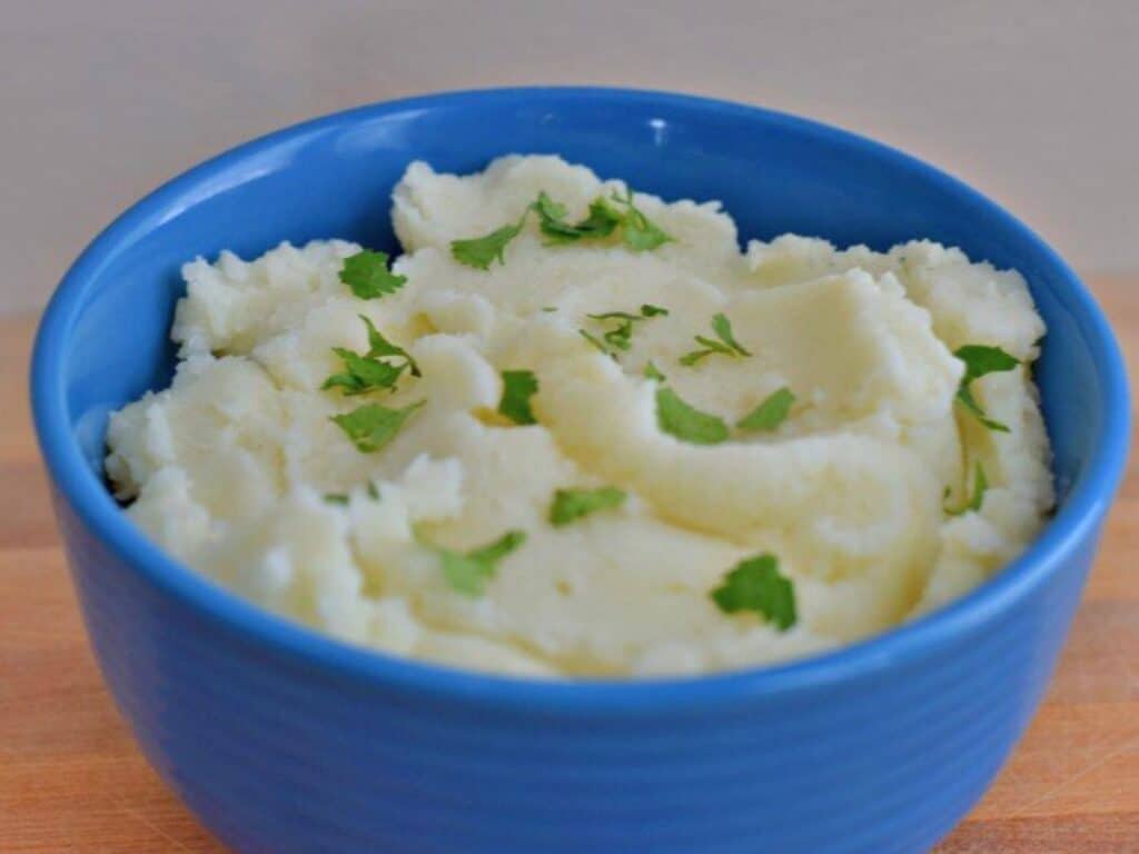 Image shows delicious mashed potato.
