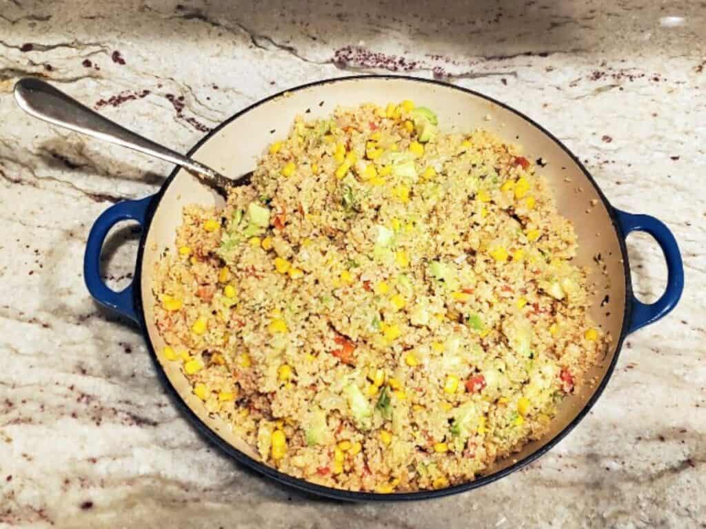 Image shows easy to make vegan couscous salad.