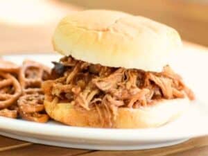 Image shows instant pot pulled pork recipe.