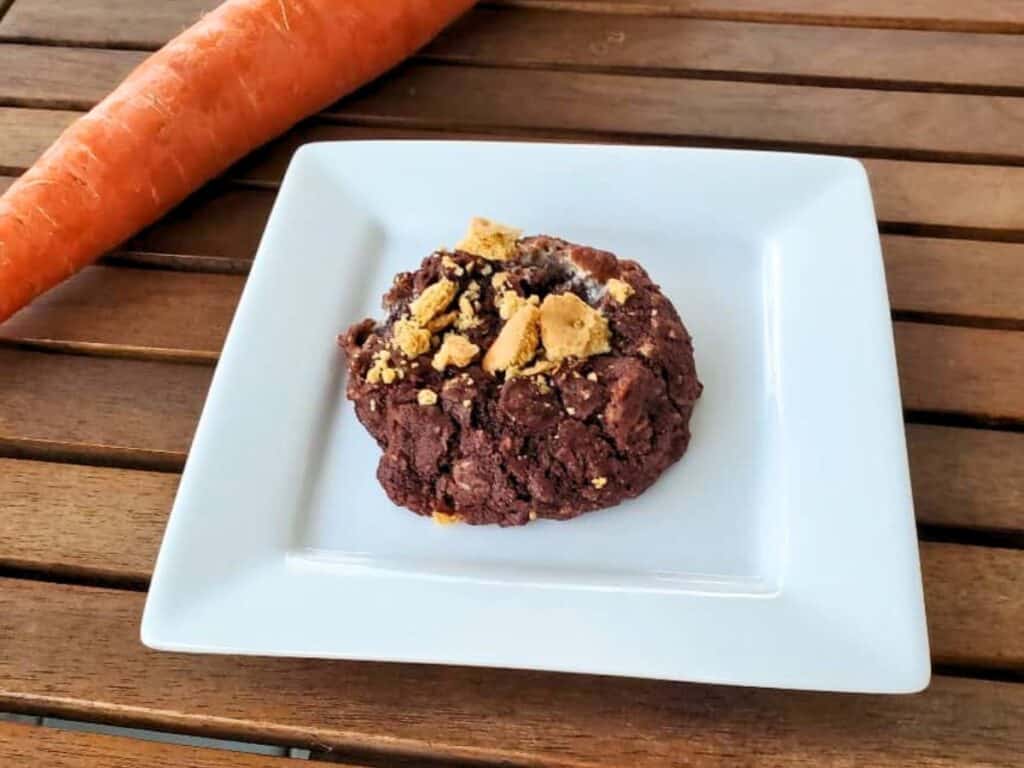 Image shows yummy chewy s'mores cookie on a plate.