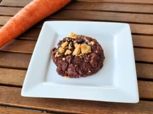 Image shows yummy chewy s'mores cookie on a plate.