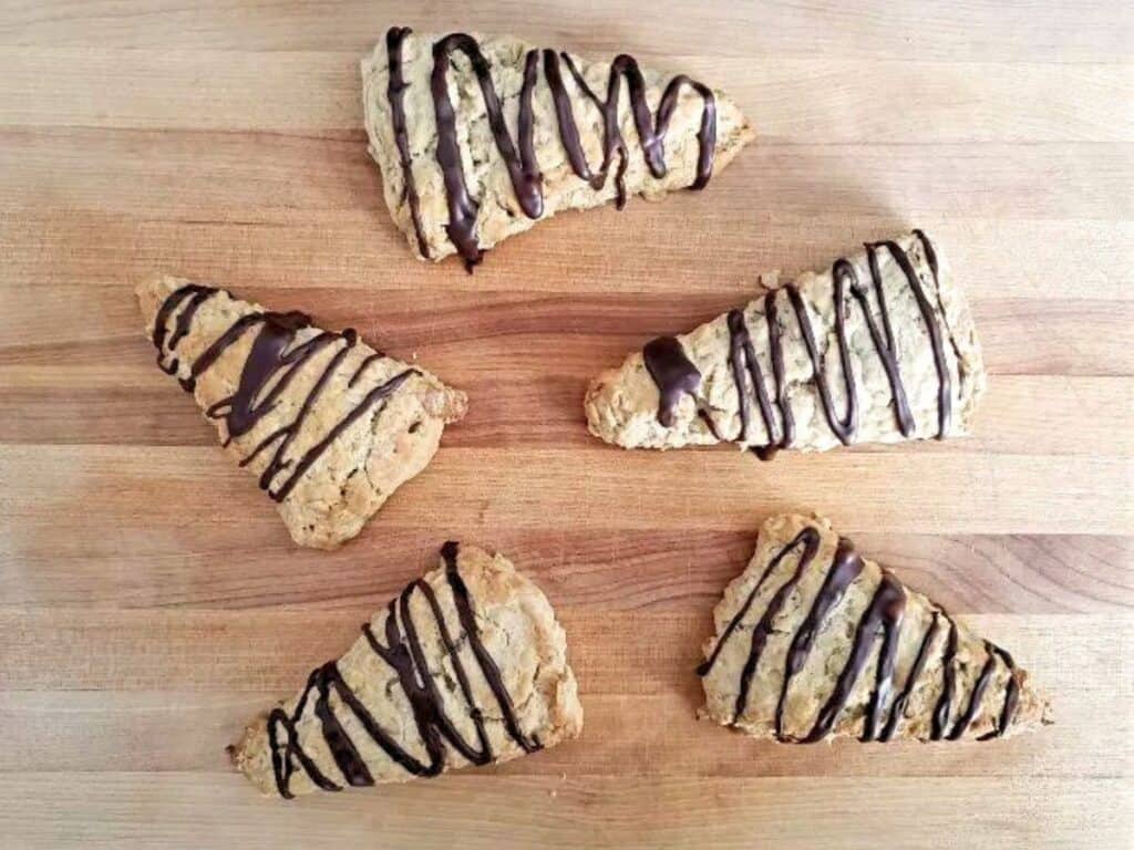 Image shows yummy mocha scones on a board.