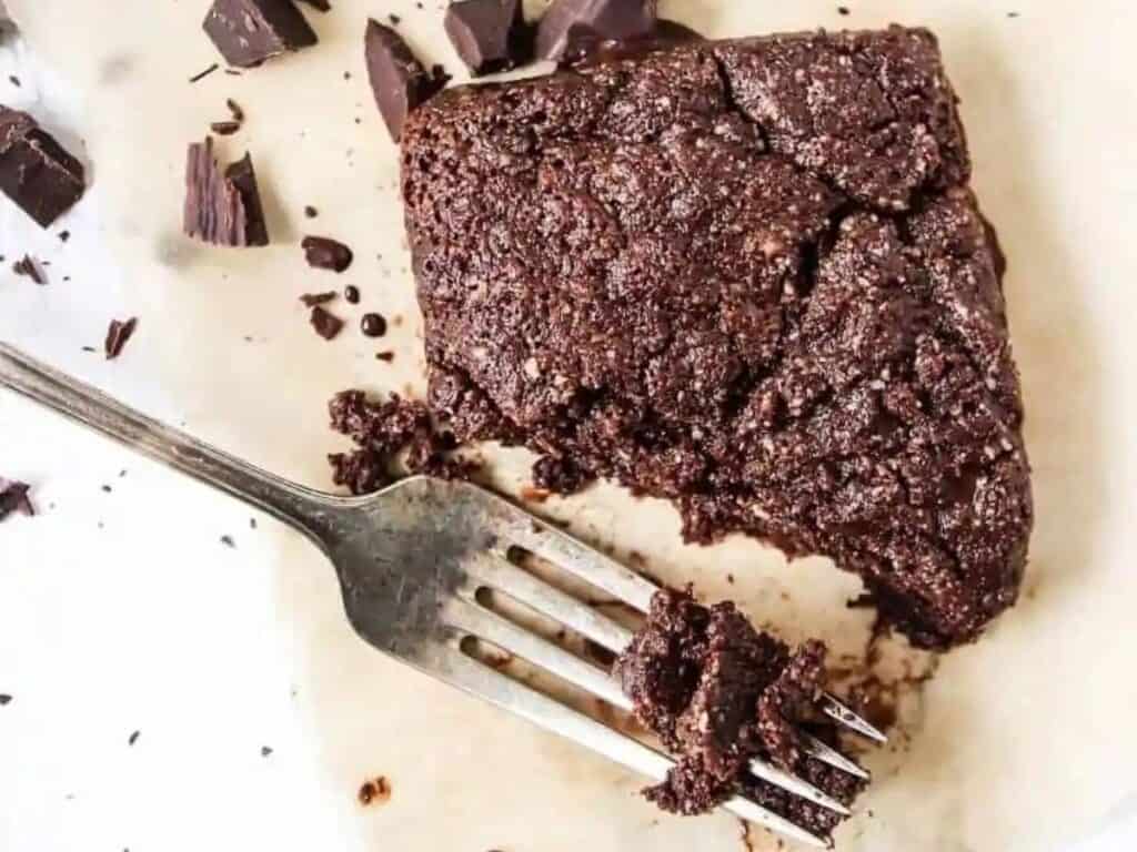 Image shows yummy single serving brownie.