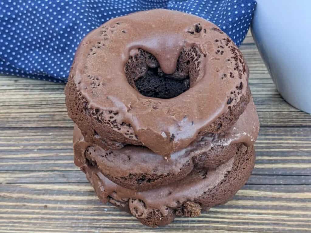 Image shows delicious peanut butter chocolate donut.