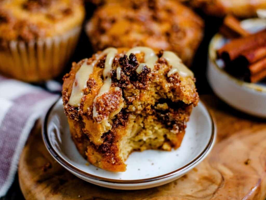 Image shows easy to make cinnamon roll muffins.