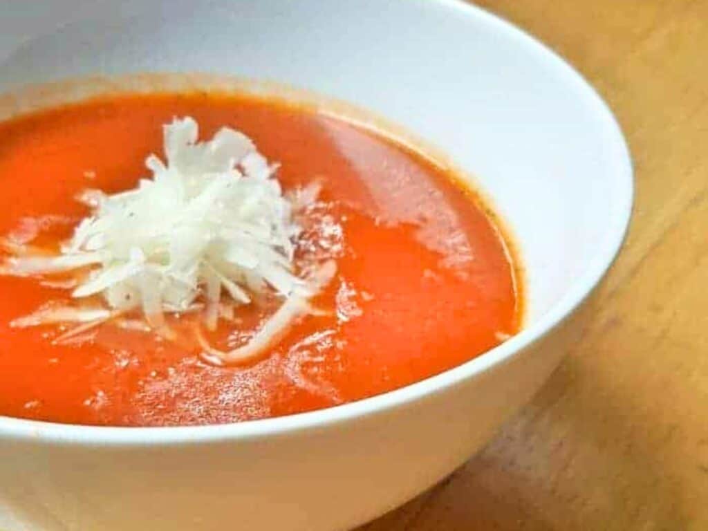 Image shows irresistible tomato balsamic soup.