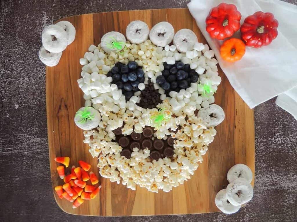 Image shows yummy Halloween snack board.