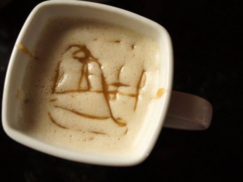 Image shows yummy copycat caramel macchiato.