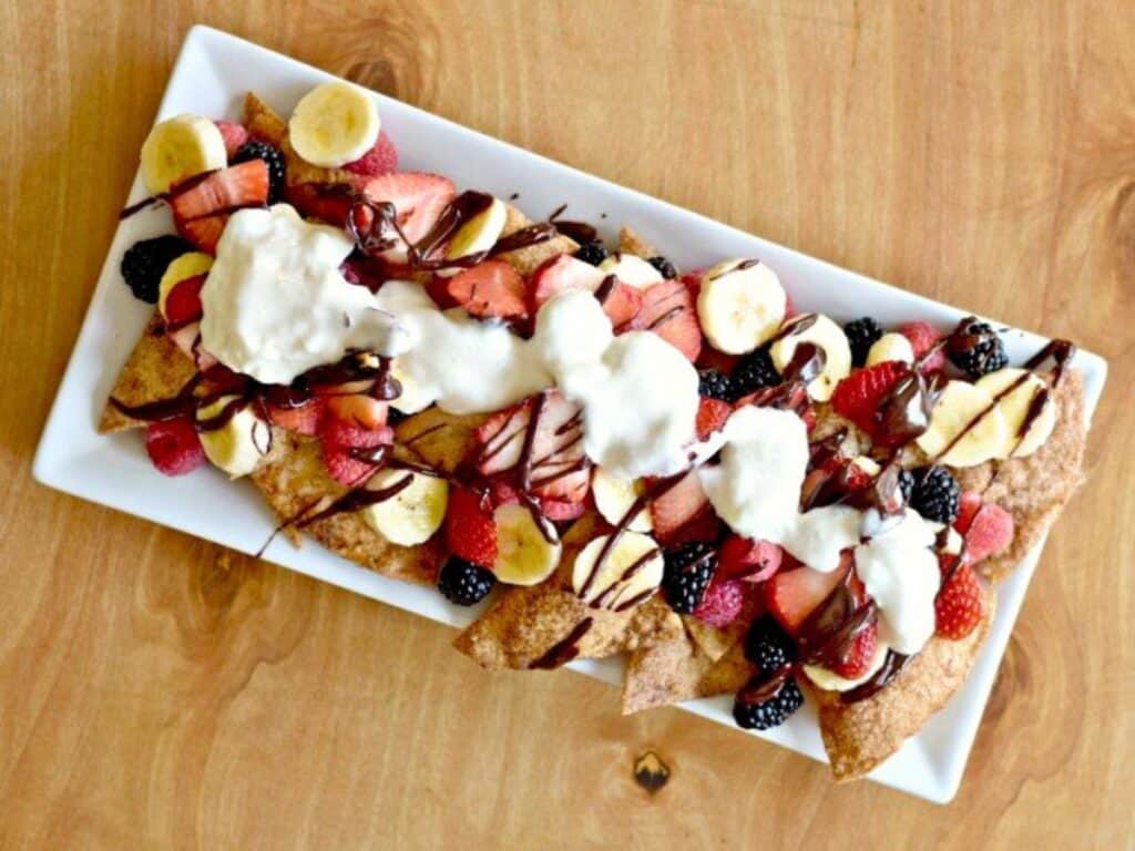 Image shows dessert nachos recipe.
