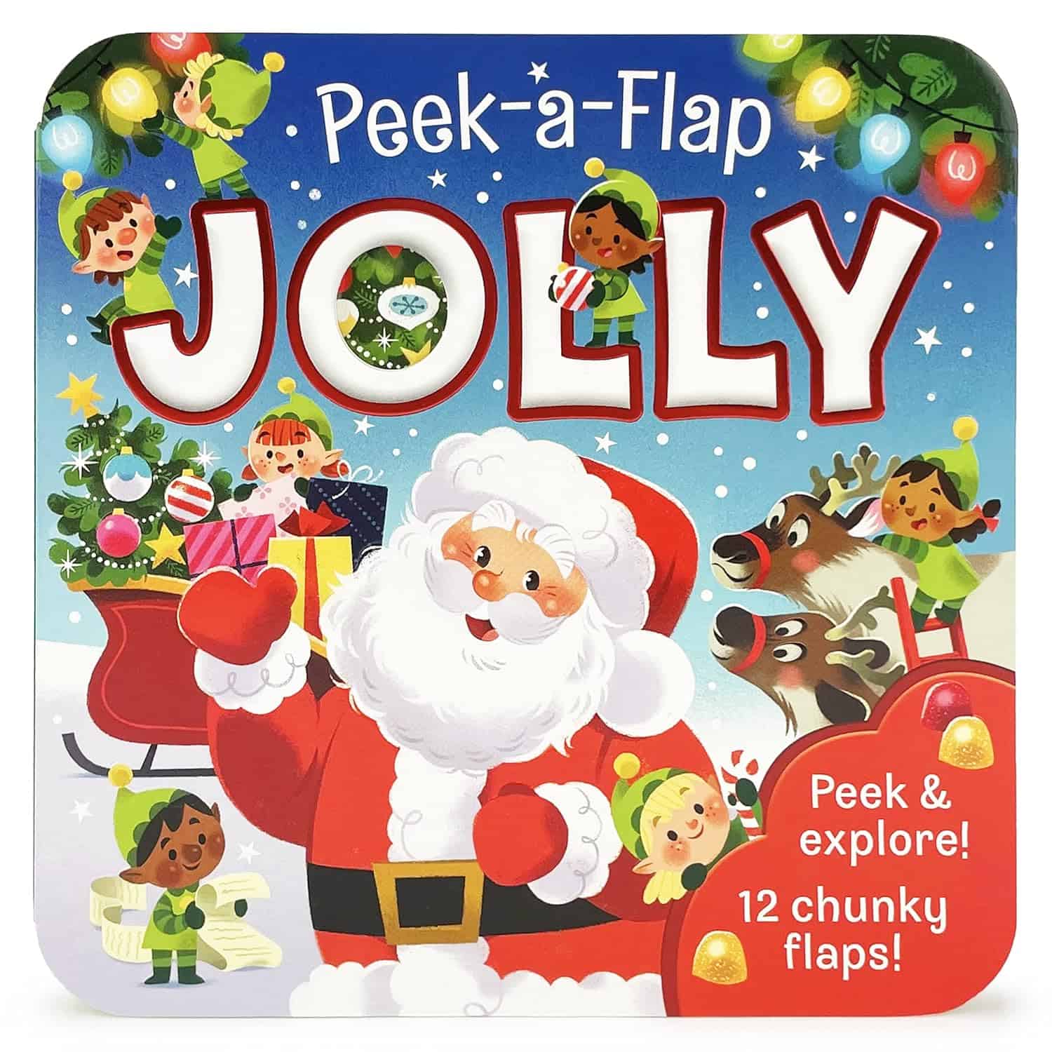 Image shows the cover of Peek a Flap Jolly Christmas.