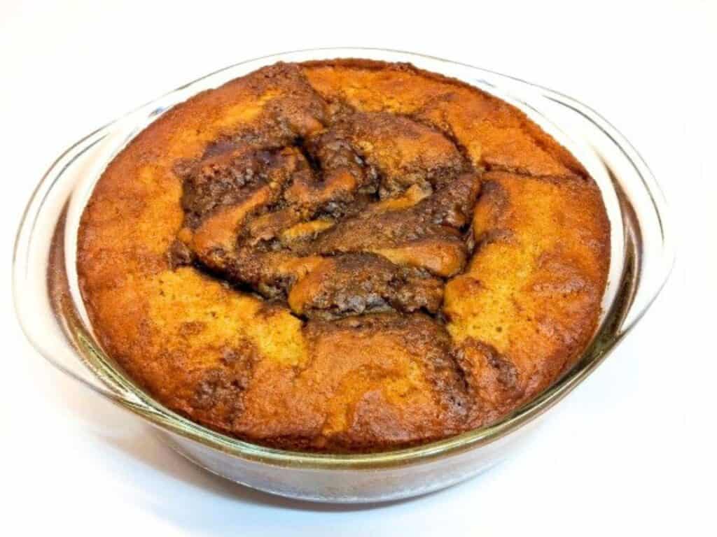 Image shows easy to make mocha coffee cake.
