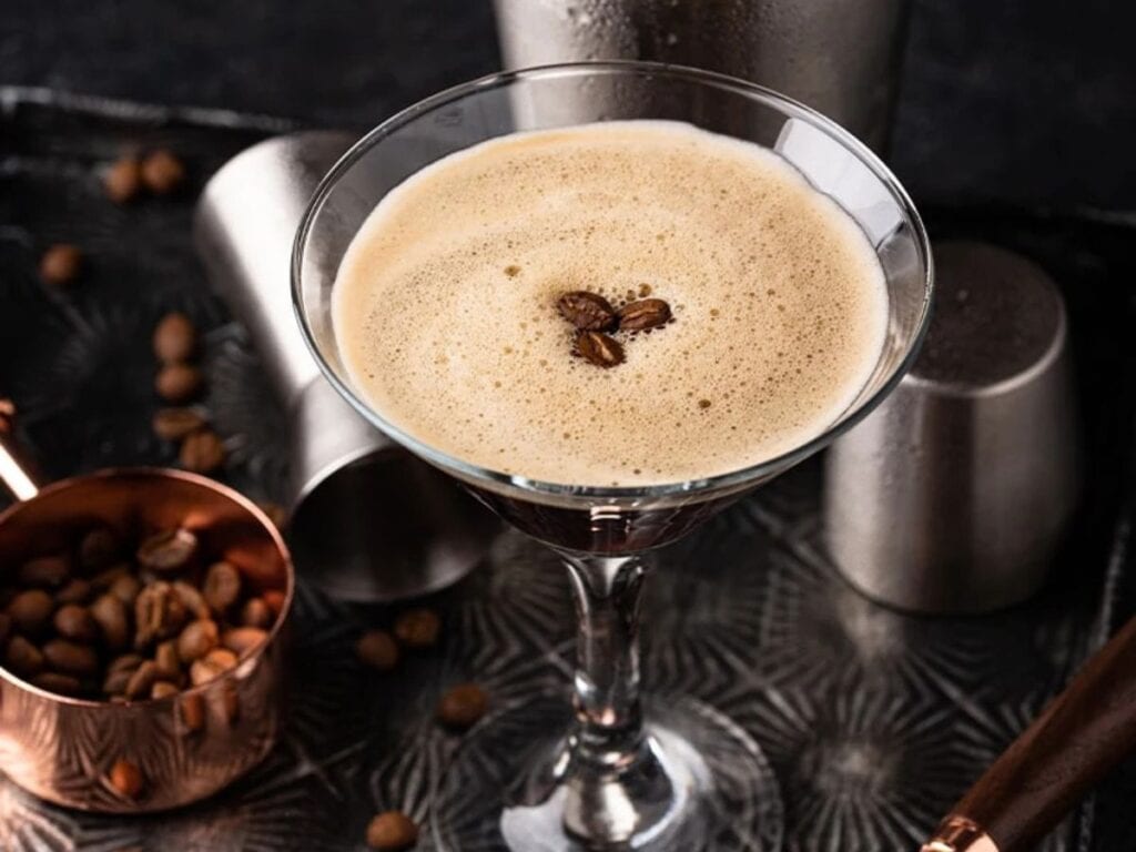 Image shows espresso martini recipe.