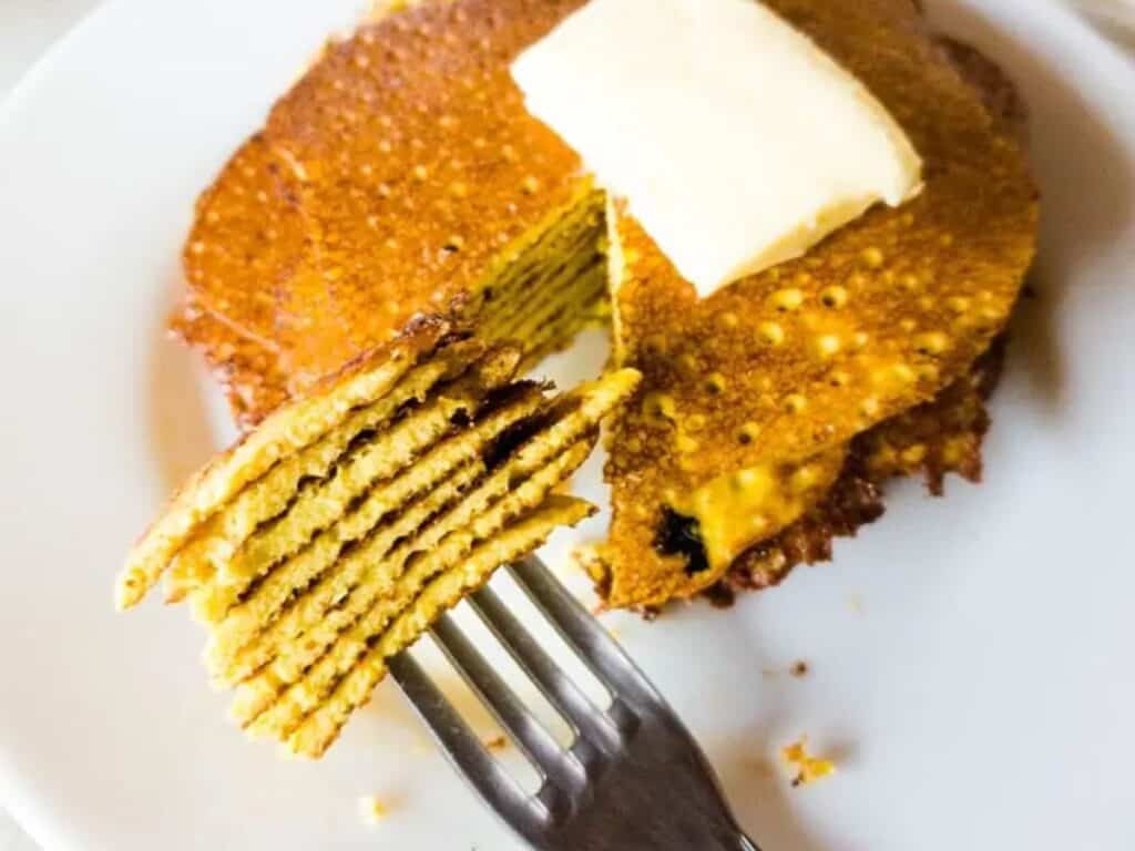 Image shows yummy cream cheese pancakes.