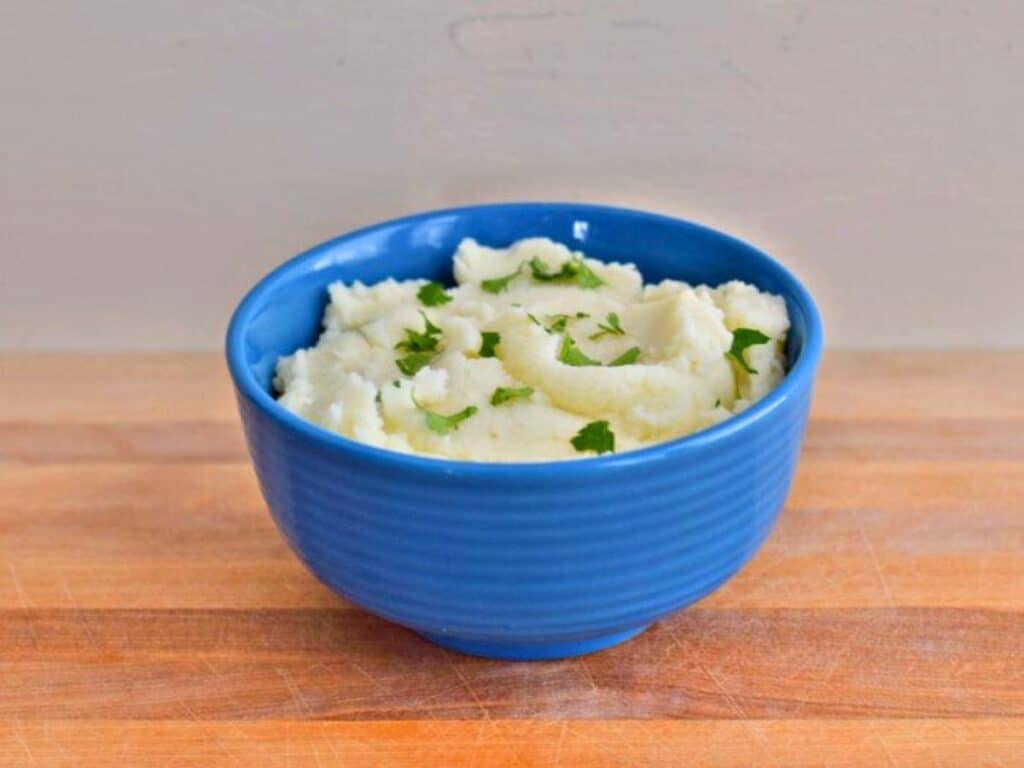 Image shows easy to make instant pot mashed potatoes.