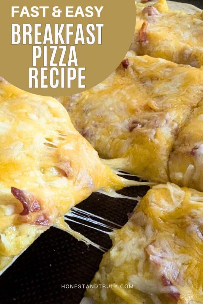Image shows fast and easy breakfast pizza recipe.