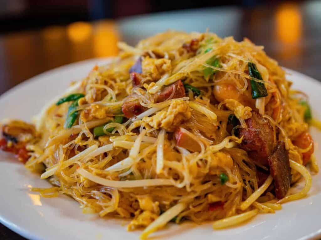 Image shows Singapore noodles recipe.