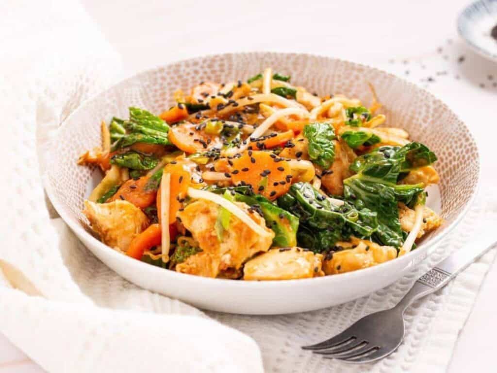 Image shows easy to make chicken chop suey.