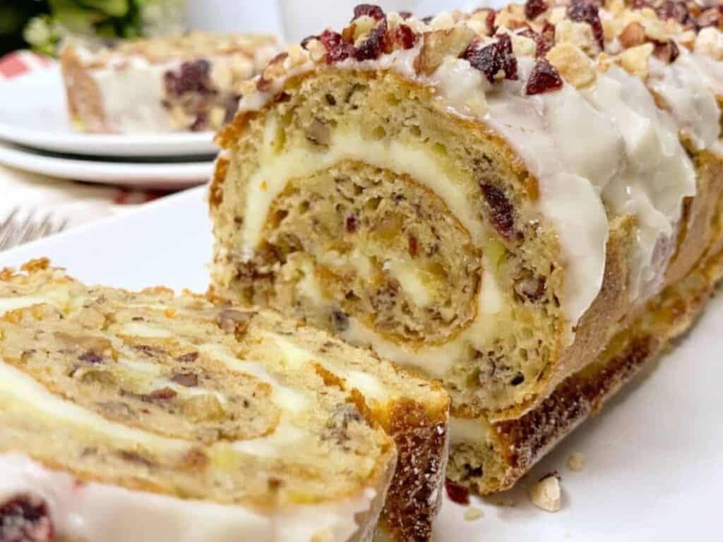 Image shows delicious banana cake roll.