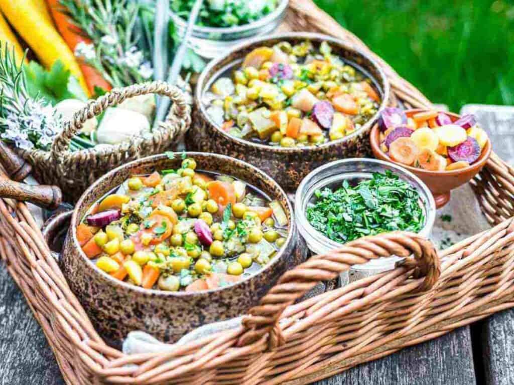 Image shows homemade clear vegetable soup recipe.