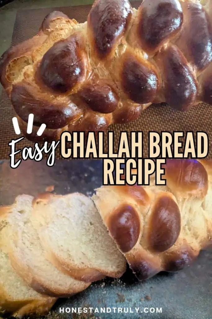 Image shows two pictures of challah bread with text in the middle.