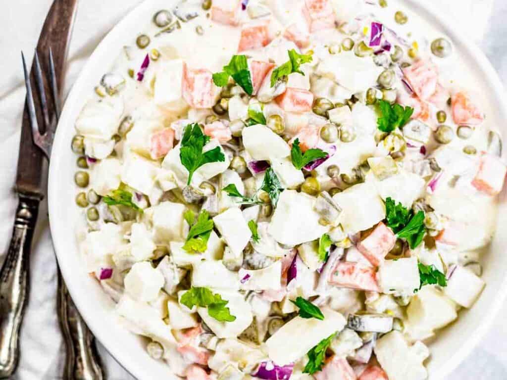 Image shows yummy faux potato salad.